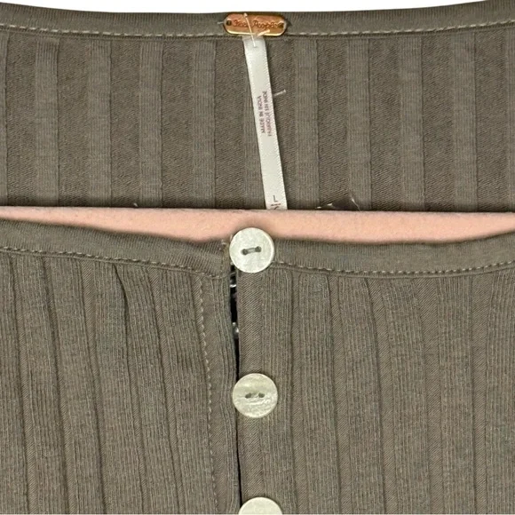 Free People Tilley Fallen Rock Tan Ribbed Button Down Cardigan Size Large NWT - Picture 7 of 12